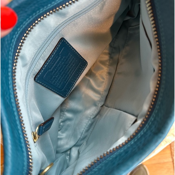 Coach Genuine Blue Leather Gold Hardware Vintage Handbag Purse - Picture 5 of 5